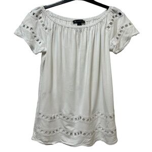 INC White Embroidered Eyelet Short Sleeve Blouse Size Small